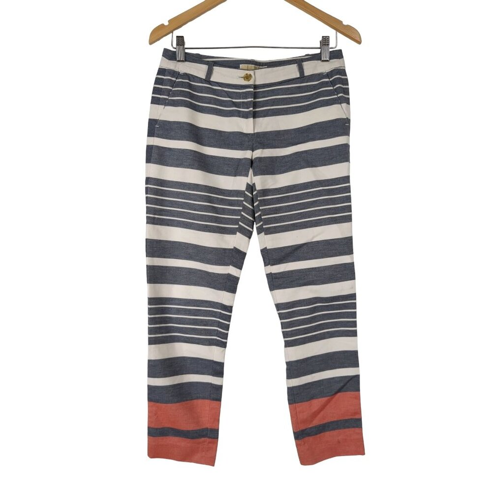 Michael Michael Kors Pants Womens 2 Blue White Stripe Tapered Leg Nautical Coast